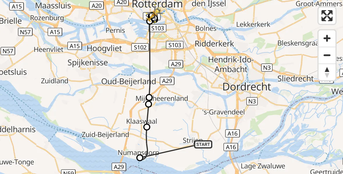 Vluchtroute Traumahelikopter Strijen - Erasmus MC, 23 oktober 2026, 09:06