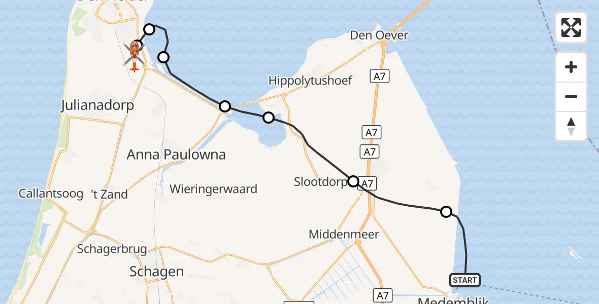 Vluchtroute Kustwachthelikopter IJsselmeer - Militair vliegveld De Kooy / Den Helder Airport, 23 oktober 2026, 09:26