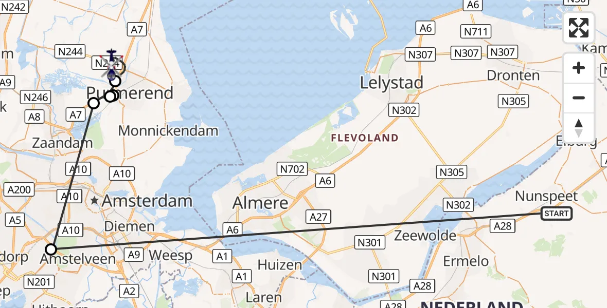 Vluchtroute Politiehelikopter Nunspeet - Beemster, 23 oktober 2026, 09:46