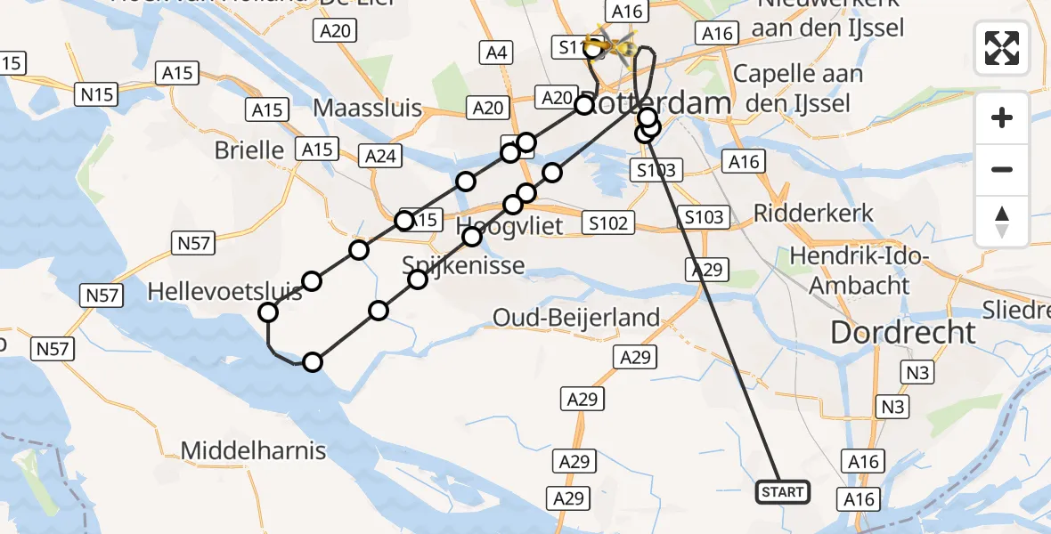 Vluchtroute Traumahelikopter Strijen - Rotterdam The Hague Airport, 23 oktober 2026, 09:51