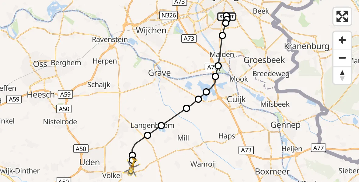 Vluchtroute Traumahelikopter Radboud Universitair Medisch Centrum - Vliegbasis Volkel, 23 oktober 2026, 09:52