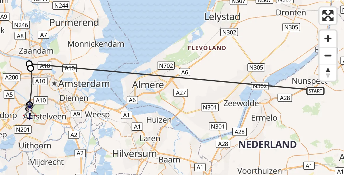 Vluchtroute Politiehelikopter Nunspeet - Amsterdam Vliegveld Schiphol, 23 oktober 2026, 10:37