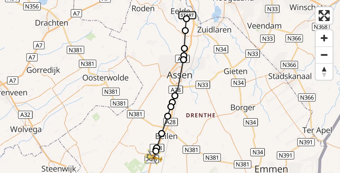Vluchtroute Traumahelikopter Groningen Airport Eelde - Spier, 23 oktober 2026, 10:39