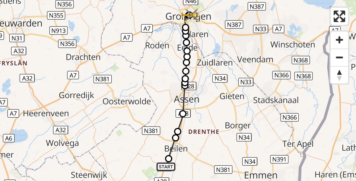 Vluchtroute Traumahelikopter Spier - Universitair Medisch Centrum Groningen, 23 oktober 2026, 11:24
