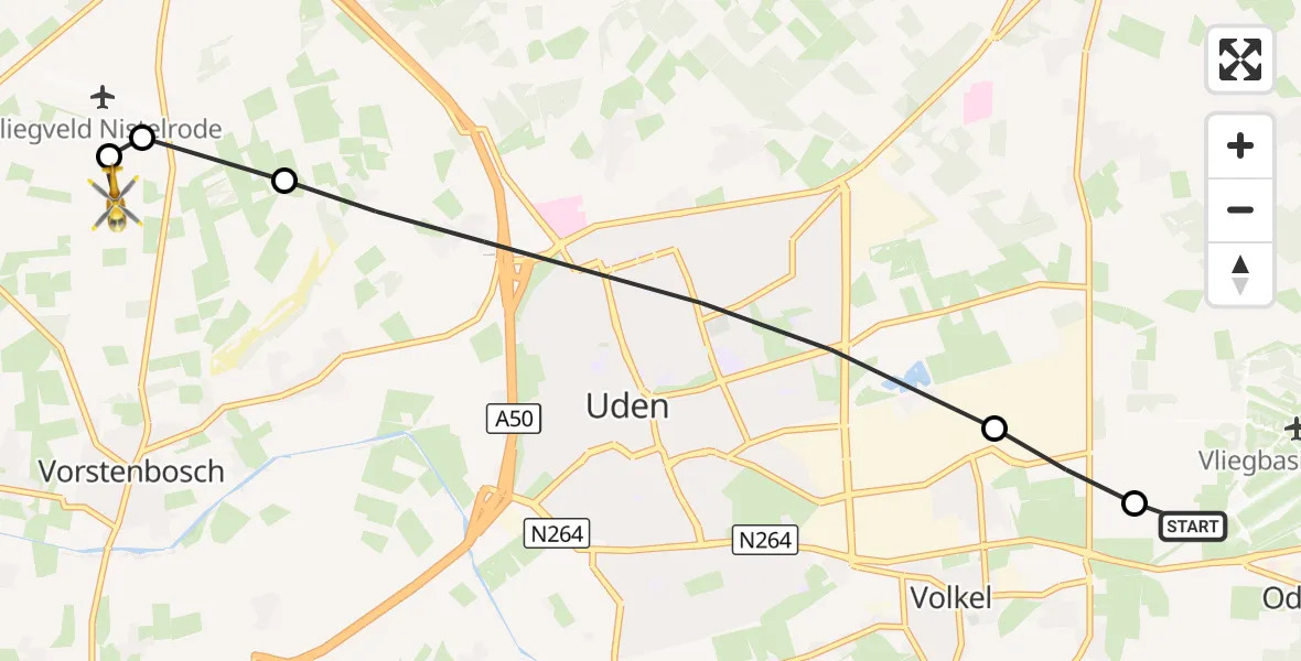 Vluchtroute Traumahelikopter Vliegbasis Volkel - Vorstenbosch, 23 oktober 2026, 11:24