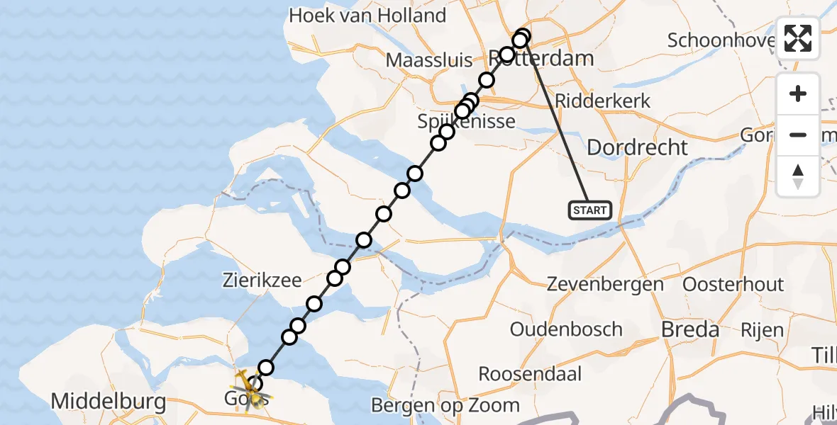 Vluchtroute Traumahelikopter Strijen - Goes, 23 oktober 2026, 12:22