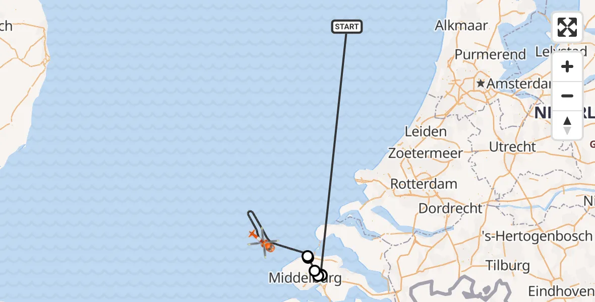 Vluchtroute Kustwachthelikopter Noordzee - Noordzee, 23 oktober 2026, 12:49