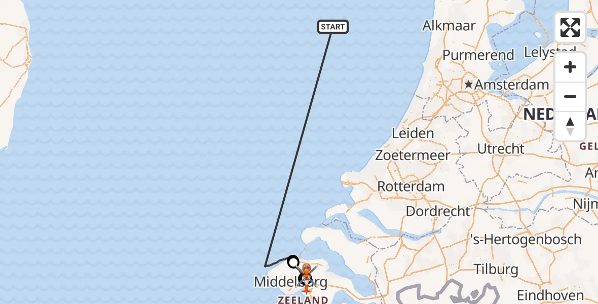 Vluchtroute Kustwachthelikopter Noordzee - Vliegveld Midden-Zeeland, 23 oktober 2026, 13:45