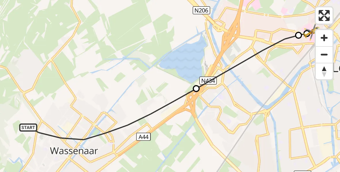 Vluchtroute Traumahelikopter Wassenaar - Leids Universitair Medisch Centrum (LUMC), 23 oktober 2026, 14:57
