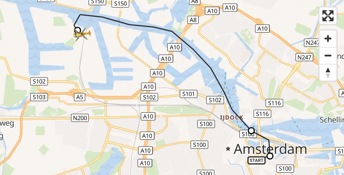 Vluchtroute Traumahelikopter Amsterdam - Amsterdam Heliport, 23 oktober 2026, 15:19
