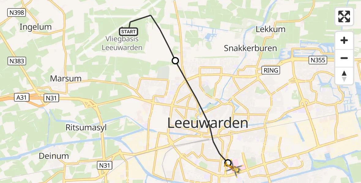 Vluchtroute Ambulancehelikopter Vliegbasis Leeuwarden - Leeuwarden Medical Center Heliport, 23 oktober 2026, 15:20