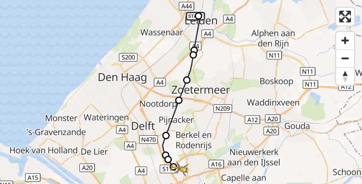 Vluchtroute Traumahelikopter Leids Universitair Medisch Centrum (LUMC) - Rotterdam The Hague Airport, 23 oktober 2026, 15:23