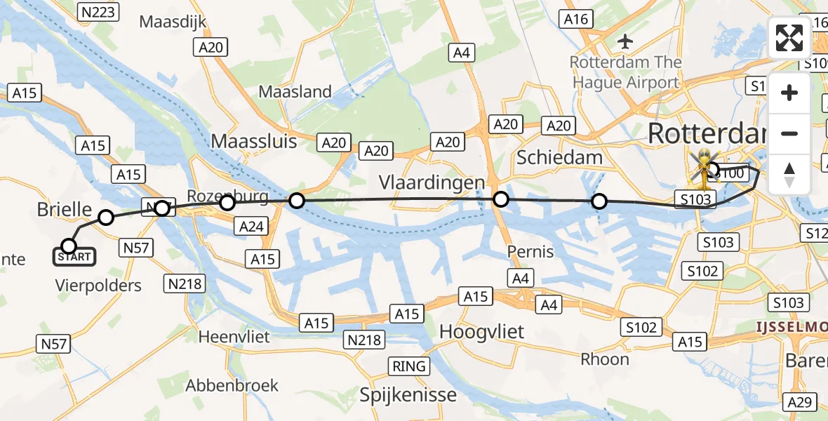 Vluchtroute Traumahelikopter Vierpolders - Erasmus Medisch Centrum Heliport, 24 oktober 2026, 05:27