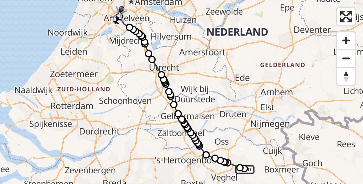 Vluchtroute Politiehelikopter Vliegbasis Volkel - Amsterdam Vliegveld Schiphol, 24 oktober 2026, 06:33