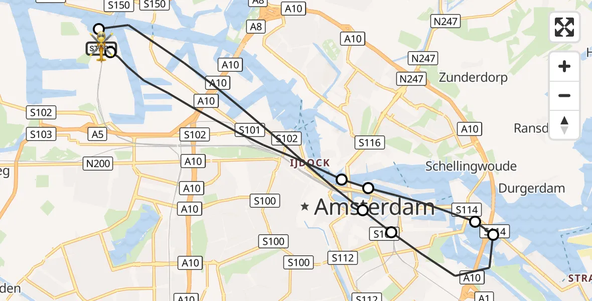 Vluchtroute Traumahelikopter Amsterdam Heliport - Amsterdam Heliport, 24 oktober 2026, 07:52
