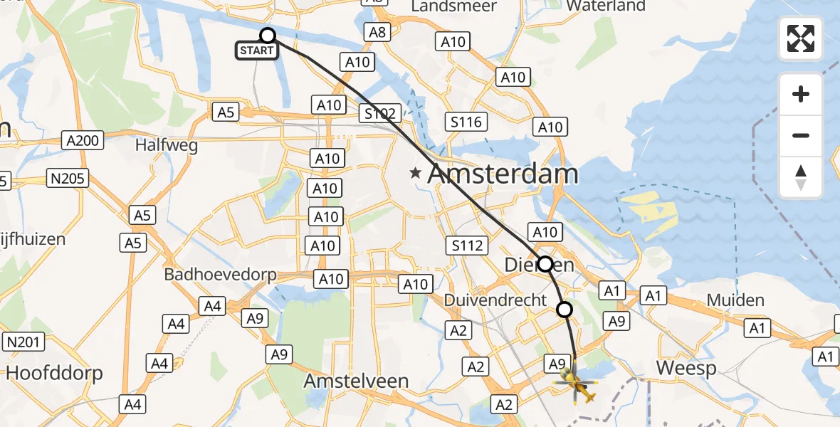 Vluchtroute Traumahelikopter Amsterdam Heliport - Amsterdam, 24 oktober 2026, 08:51