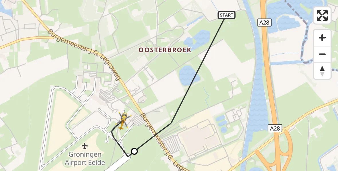 Vluchtroute Traumahelikopter Eelde - Groningen Airport Eelde, 24 oktober 2026, 09:57