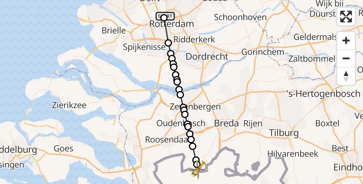 Vluchtroute Traumahelikopter Rotterdam The Hague Airport - Wernhout, 24 oktober 2026, 09:57