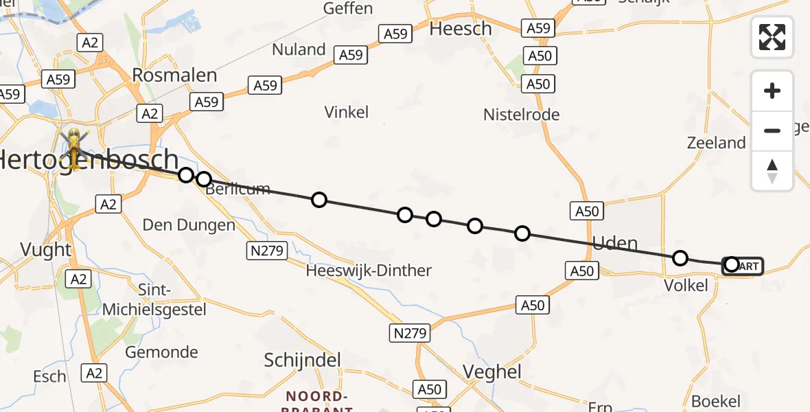 Vluchtroute Traumahelikopter Vliegbasis Volkel - 's-Hertogenbosch, 24 oktober 2026, 10:58