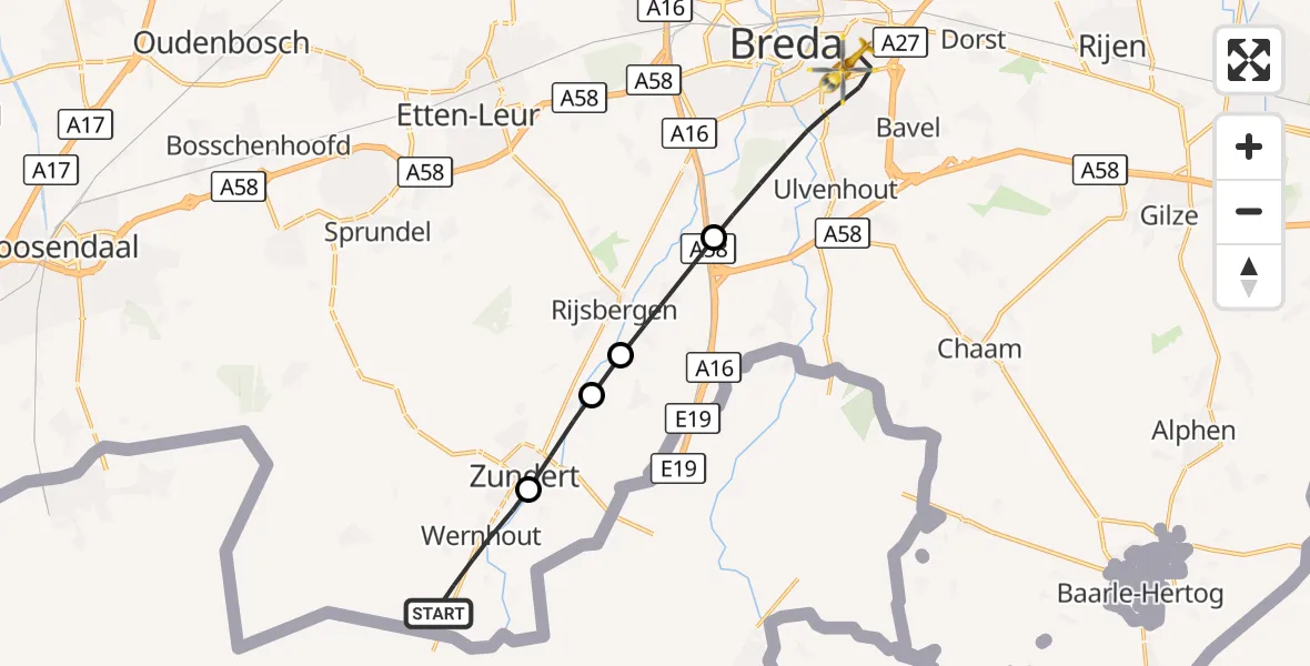 Vluchtroute Traumahelikopter Wernhout - Breda, 24 oktober 2026, 11:05