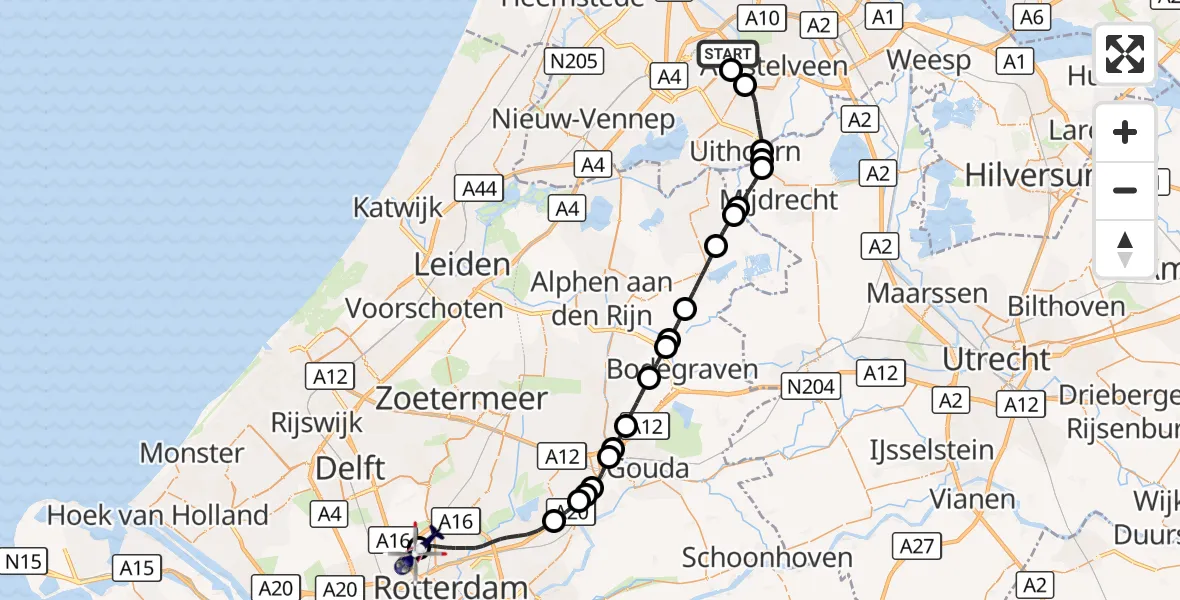 Vluchtroute Politiehelikopter Amsterdam Vliegveld Schiphol - Rotterdam The Hague Airport, 24 oktober 2026, 12:55