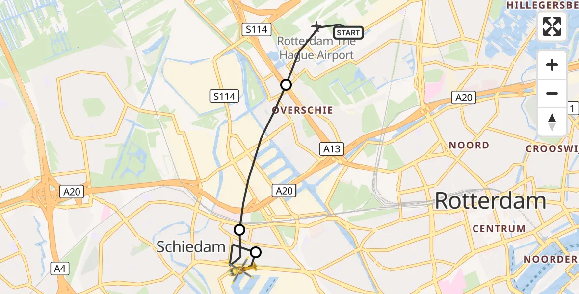Vluchtroute Traumahelikopter Rotterdam The Hague Airport - Rotterdam, 24 oktober 2026, 13:57