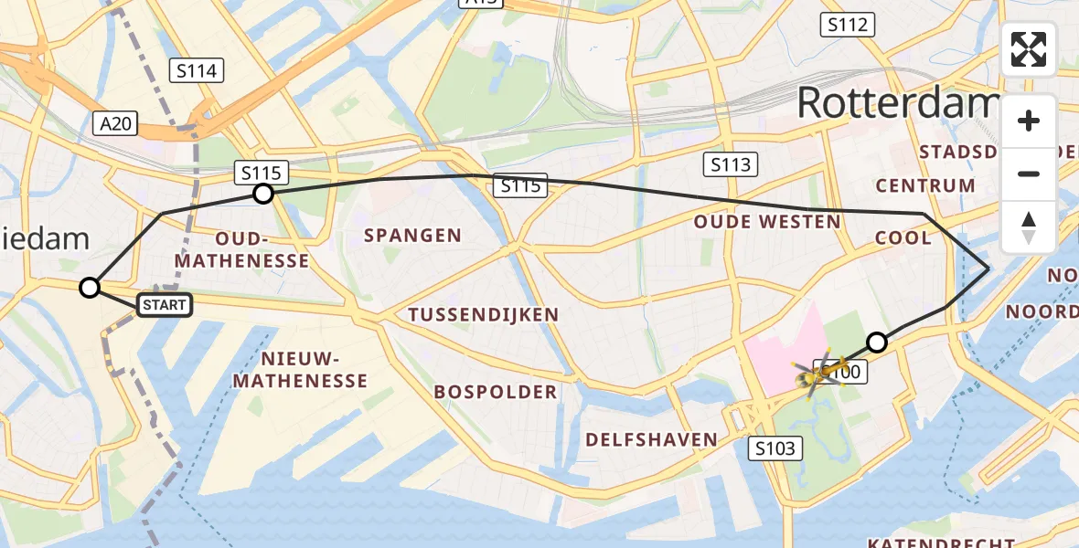 Vluchtroute Traumahelikopter Rotterdam - Erasmus MC, 24 oktober 2026, 14:47