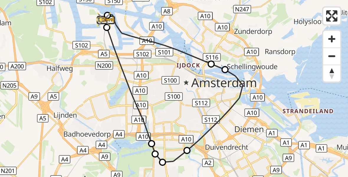 Vluchtroute Traumahelikopter Amsterdam Heliport - Amsterdam Heliport, 24 oktober 2026, 16:00