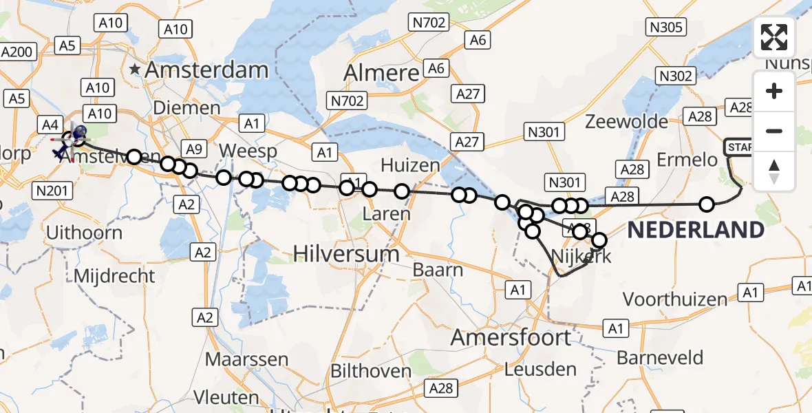 Vluchtroute Politiehelikopter Ermelo - Amsterdam Vliegveld Schiphol, 24 oktober 2026, 16:11