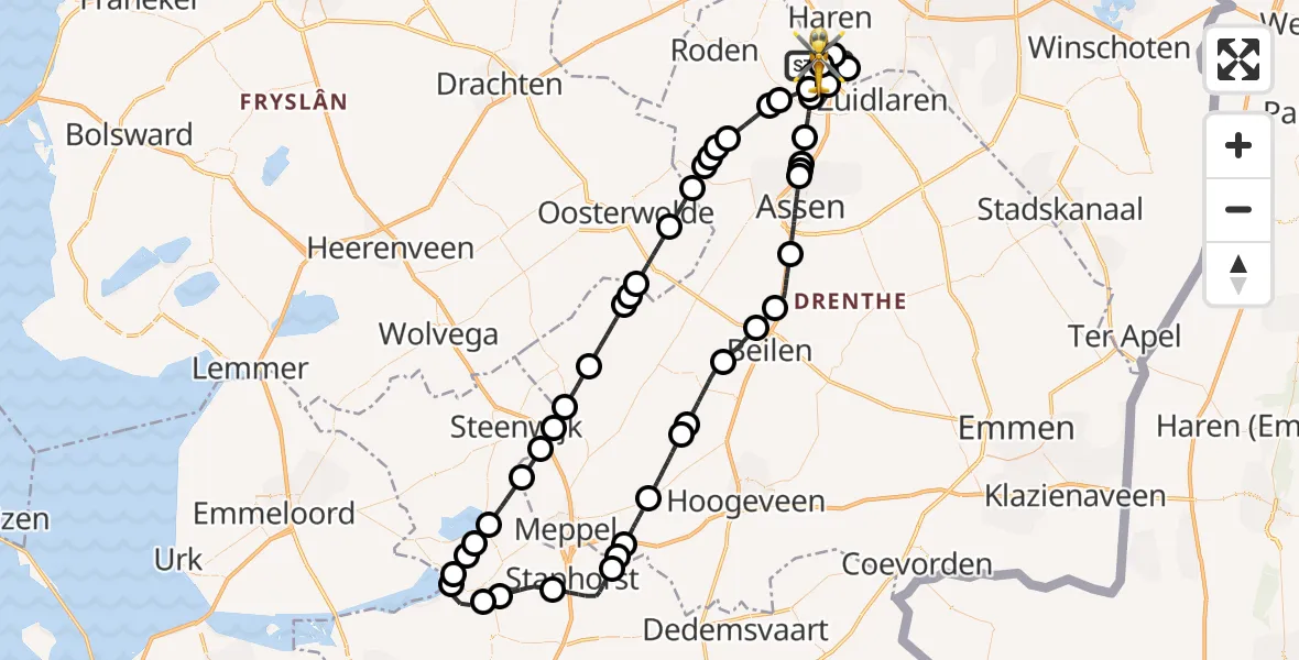 Vluchtroute Traumahelikopter Groningen Airport Eelde - Groningen Airport Eelde, 24 oktober 2026, 19:35