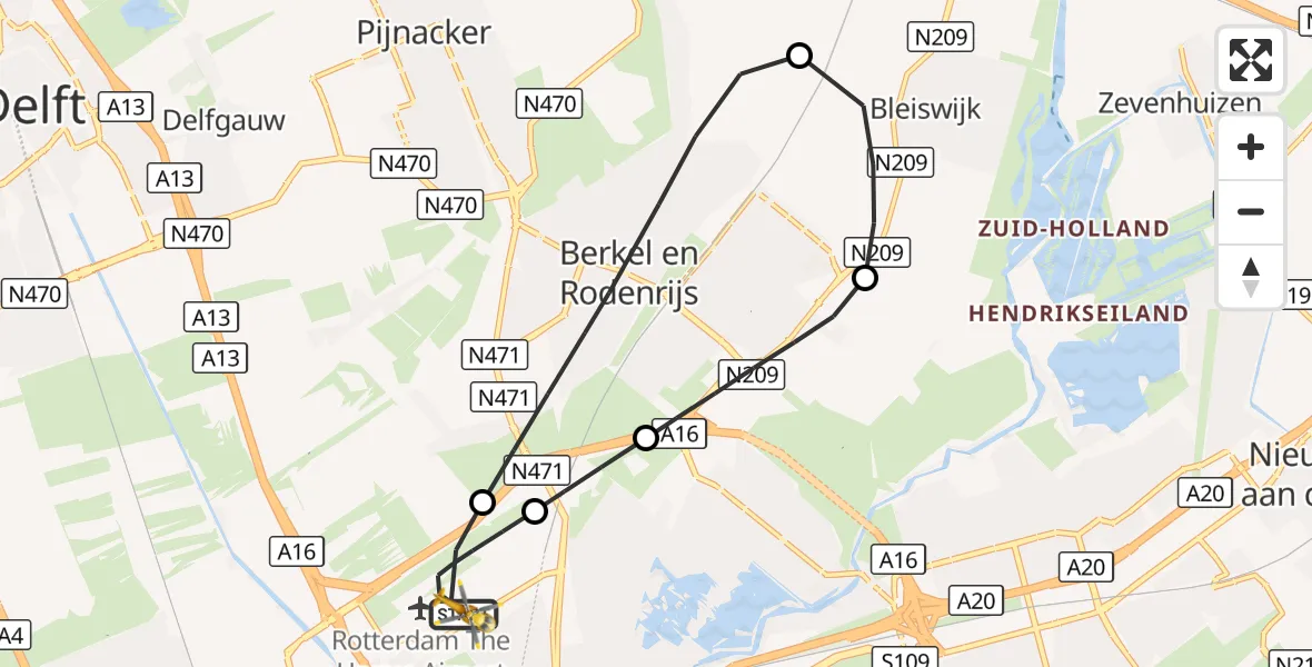 Vluchtroute Traumahelikopter Rotterdam The Hague Airport - Rotterdam The Hague Airport, 25 oktober 2026, 05:14