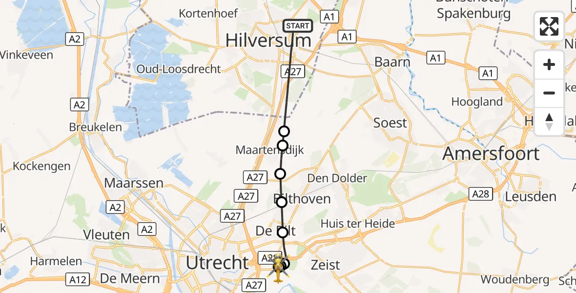 Vluchtroute Traumahelikopter Hilversum - Universitair Medisch Centrum Utrecht, 25 oktober 2026, 06:29