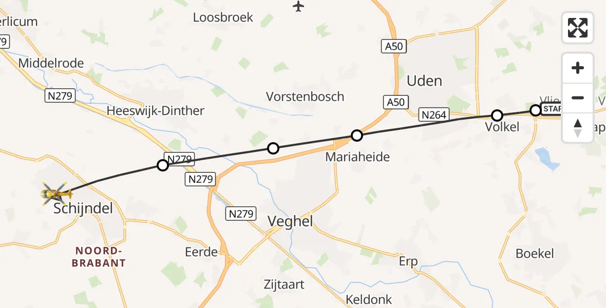 Vluchtroute Traumahelikopter Vliegbasis Volkel - Schijndel, 25 oktober 2026, 07:43