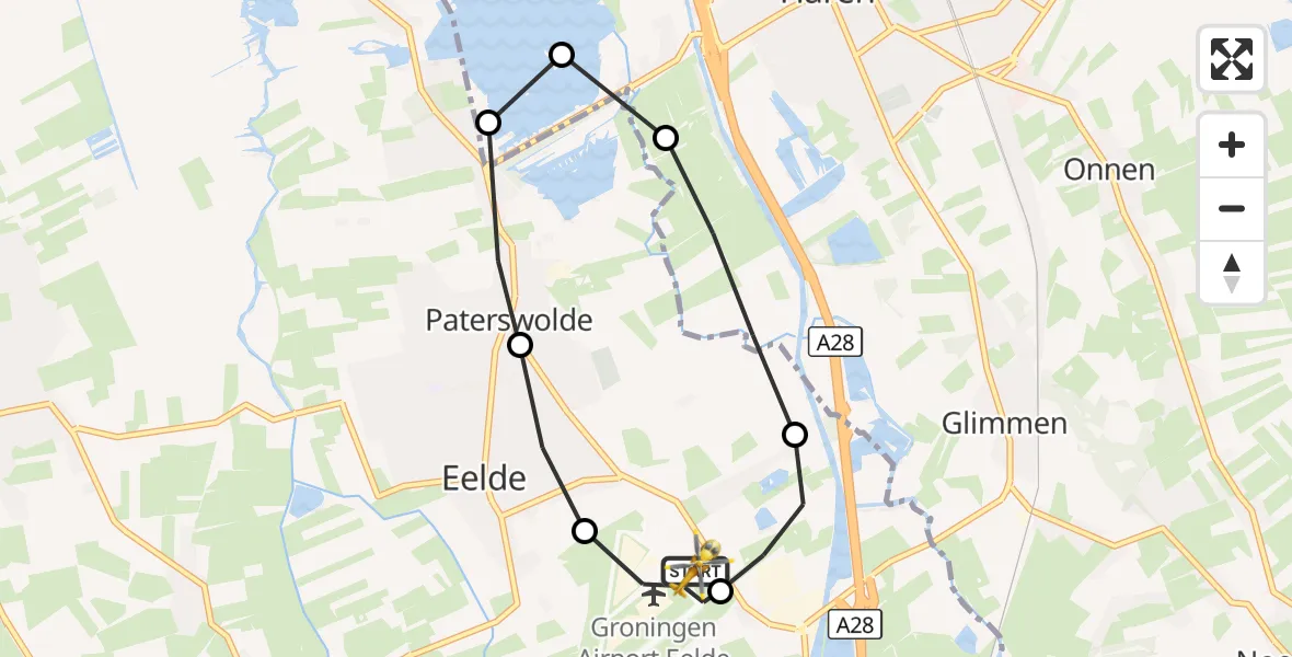 Vluchtroute Traumahelikopter Groningen Airport Eelde - Groningen Airport Eelde, 25 oktober 2026, 09:55