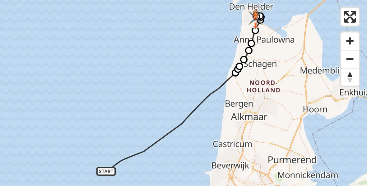 Vluchtroute Kustwachthelikopter Noordzee - Militair vliegveld De Kooy / Den Helder Airport, 25 oktober 2026, 10:21