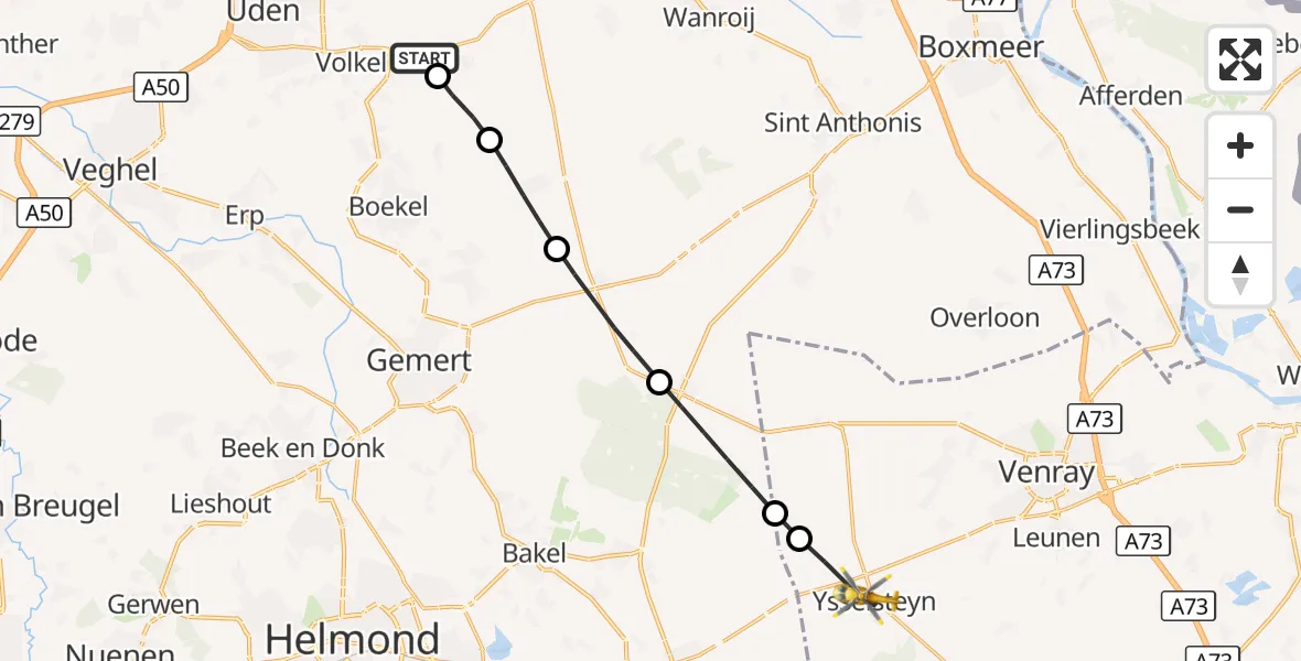 Vluchtroute Traumahelikopter Vliegbasis Volkel - Ysselsteyn, 25 oktober 2026, 10:26