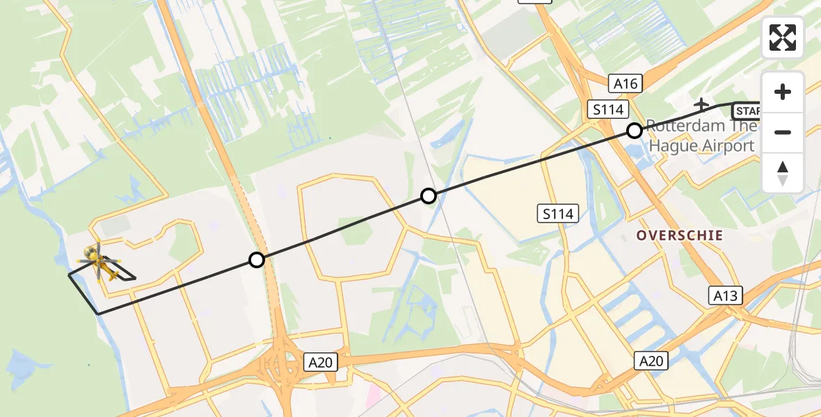 Vluchtroute Traumahelikopter Rotterdam The Hague Airport - Vlaardingen, 25 oktober 2026, 11:14