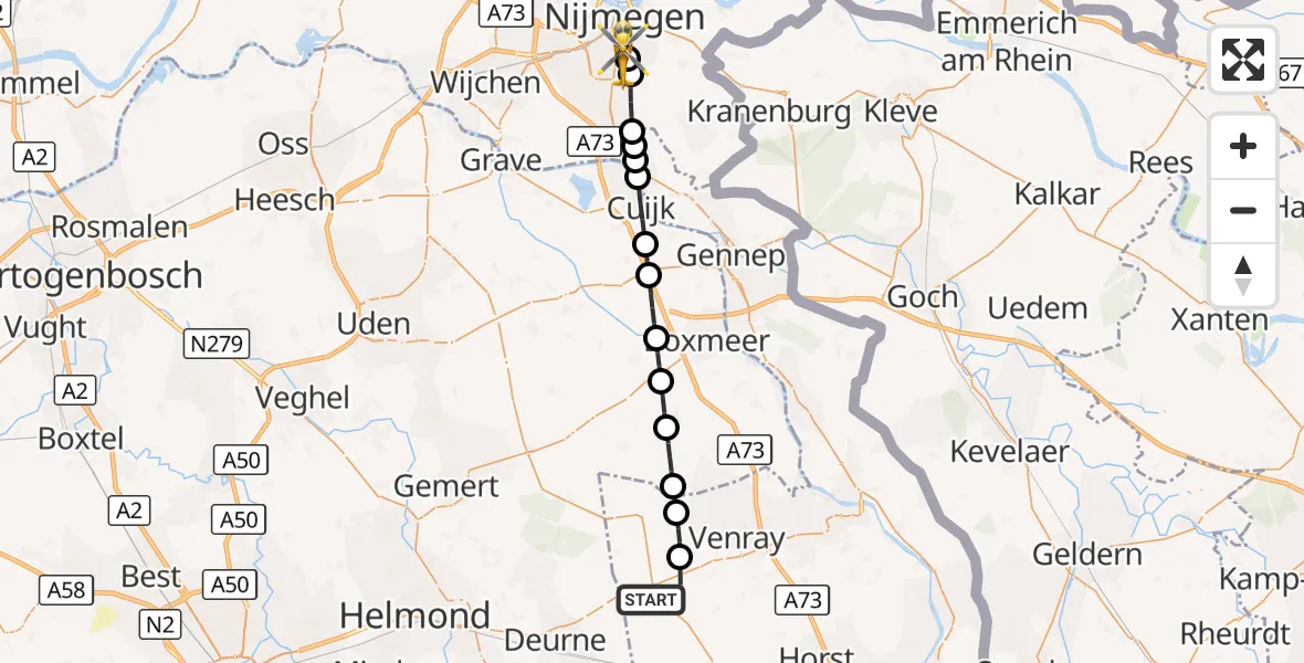 Vluchtroute Traumahelikopter Ysselsteyn - Radboud University Medical Center Heliport, 25 oktober 2026, 11:28