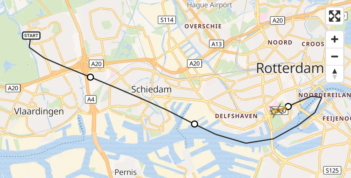 Vluchtroute Traumahelikopter Vlaardingen - Erasmus Medisch Centrum Heliport, 25 oktober 2026, 11:53