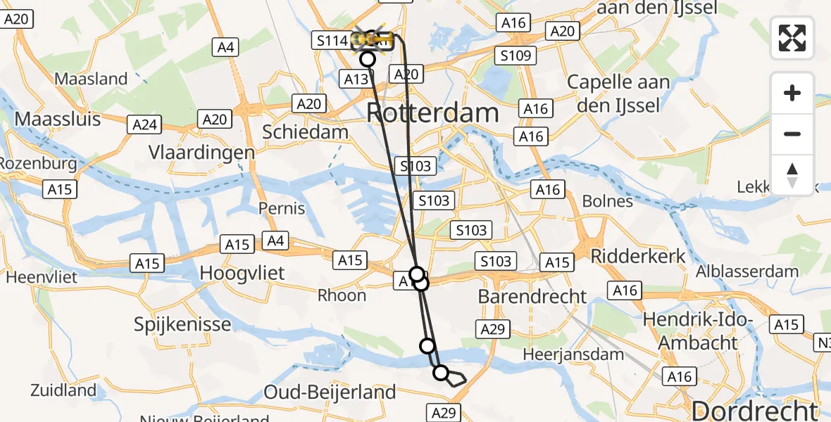 Vluchtroute Traumahelikopter Rotterdam The Hague Airport - Rotterdam The Hague Airport, 25 oktober 2026, 12:46