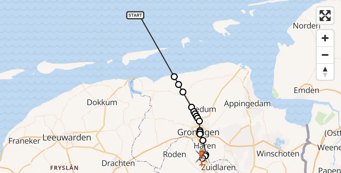 Vluchtroute Kustwachthelikopter Noordzee - Groningen Airport Eelde, 25 oktober 2026, 15:07