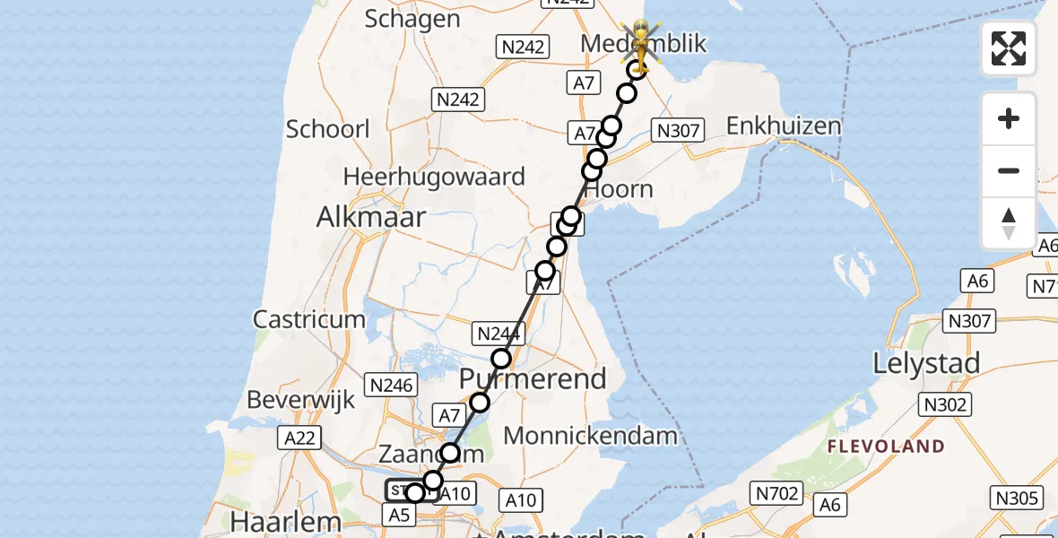 Vluchtroute Traumahelikopter Amsterdam Heliport - Medemblik, 25 oktober 2026, 15:14
