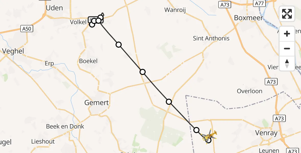 Vluchtroute Traumahelikopter Vliegbasis Volkel - Ysselsteyn, 25 oktober 2026, 15:37