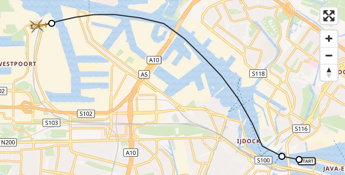 Vluchtroute Traumahelikopter Amsterdam - Amsterdam Heliport, 25 oktober 2026, 16:31