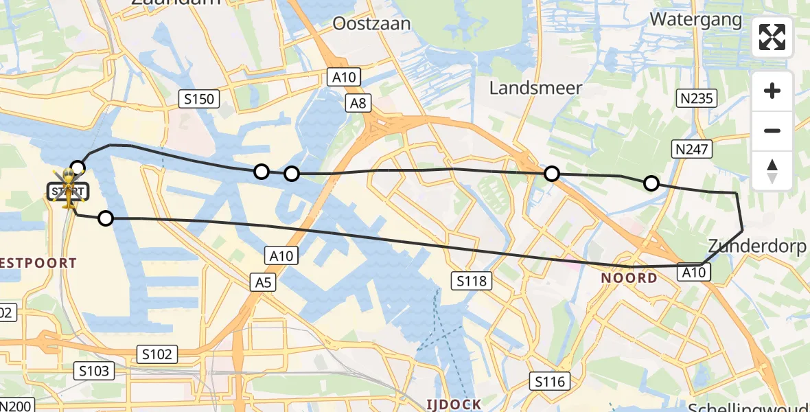 Vluchtroute Traumahelikopter Amsterdam Heliport - Amsterdam Heliport, 25 oktober 2026, 18:55