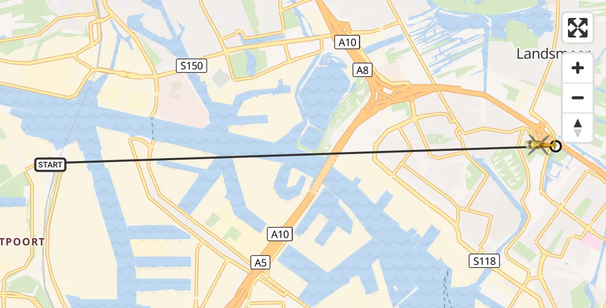 Vluchtroute Traumahelikopter Amsterdam Heliport - Amsterdam, 25 oktober 2026, 19:08