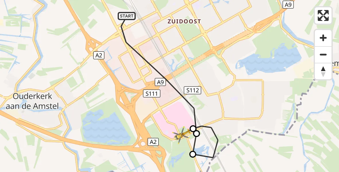 Vluchtroute Traumahelikopter Amsterdam - Amsterdam UMC Helipad, 25 oktober 2026, 21:30