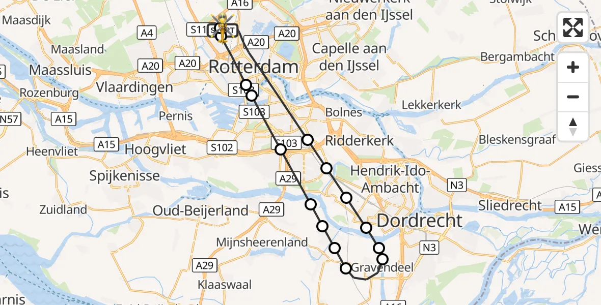 Vluchtroute Traumahelikopter Rotterdam The Hague Airport - Rotterdam The Hague Airport, 26 oktober 2026, 07:13