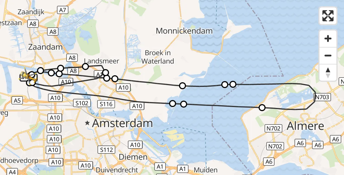 Vluchtroute Traumahelikopter Amsterdam Heliport - Amsterdam Heliport, 26 oktober 2026, 07:18