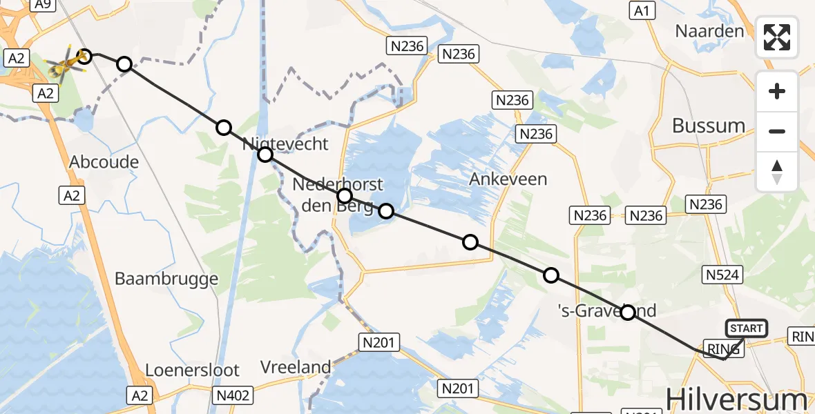 Vluchtroute Traumahelikopter Hilversum - Amsterdam UMC Helipad, 26 oktober 2026, 09:48